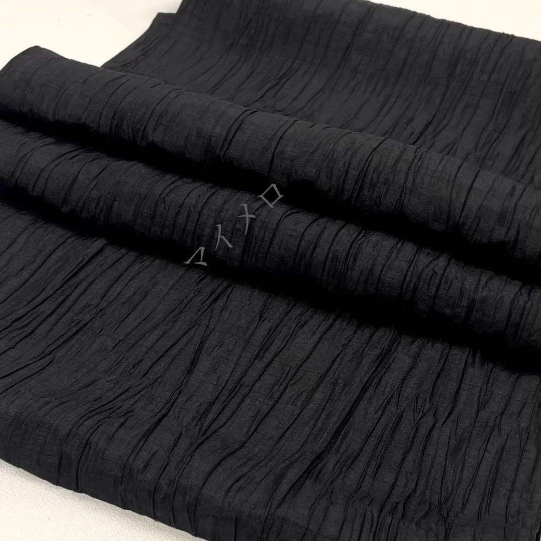 浴衣　綿麻　粋な夏着物　縦縞　黒　兵児帯　プリーツ　2点　0704④