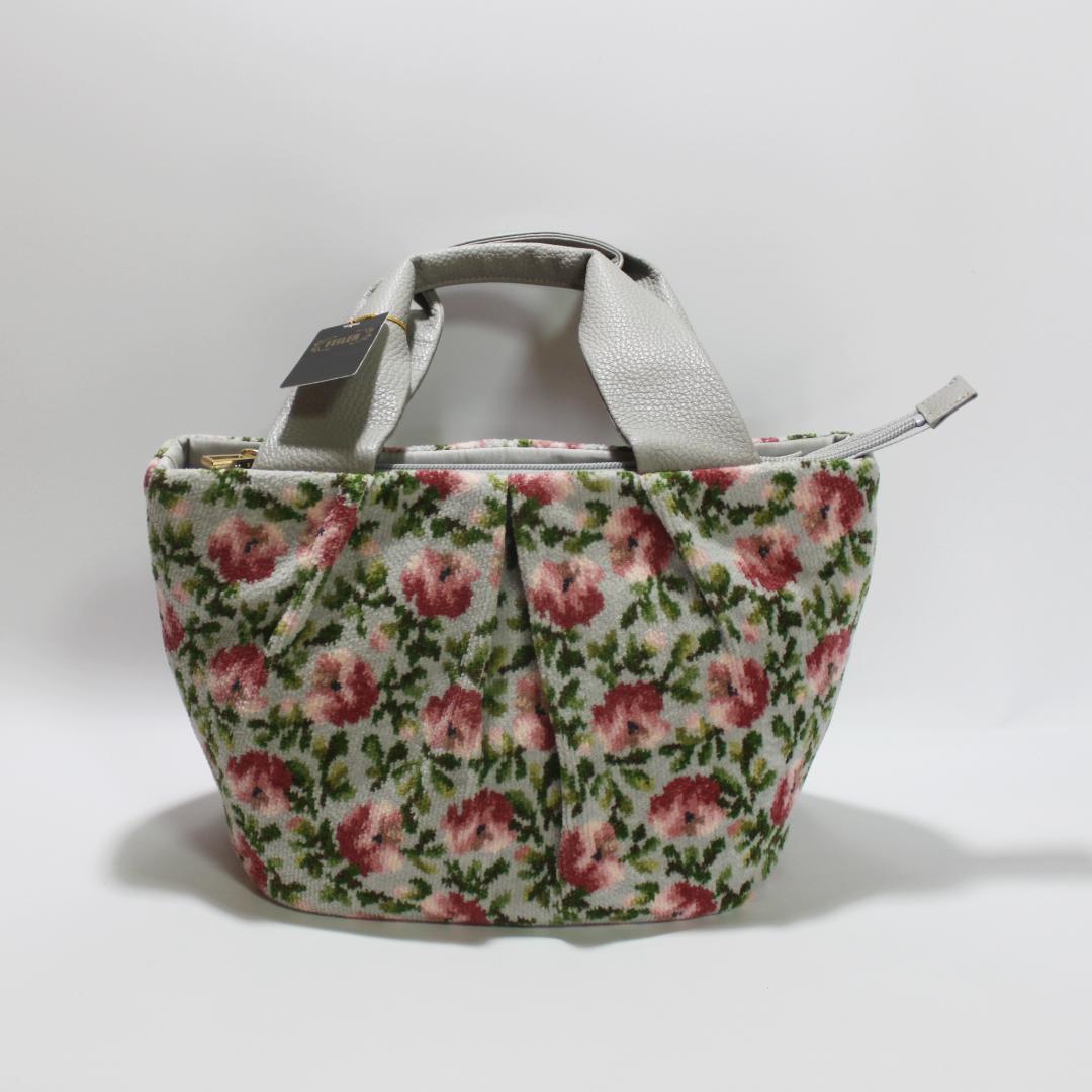 【新品タグ付】FEILER フェイラー ハンドバッグ 花柄 グレー シュニール織