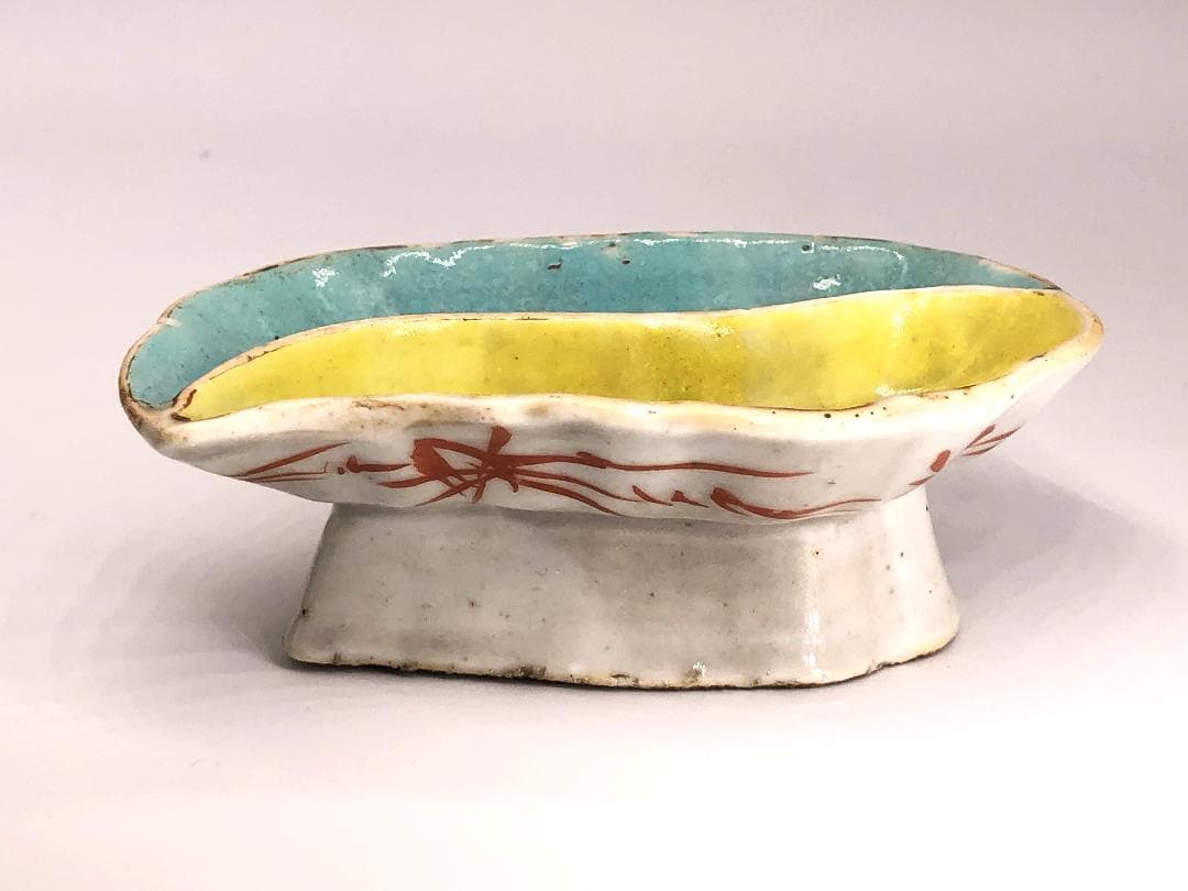 【 中華文物 古玩 】　高台皿　釜定蝋印有　明～清朝　蔵出骨董初