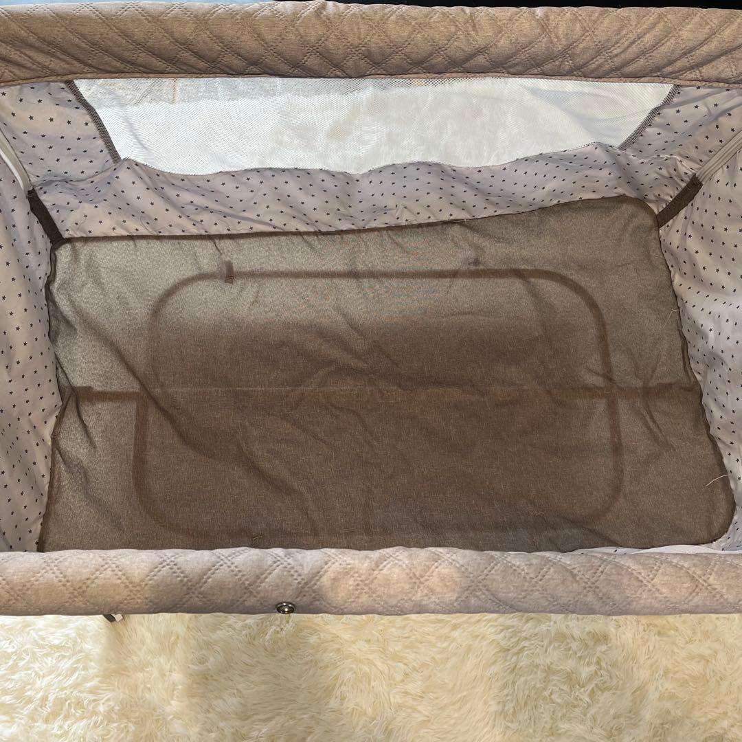 Kino Linpo ベビーベッド 添い寝 新生児ベッド 乳児 高さ6段 カーキ