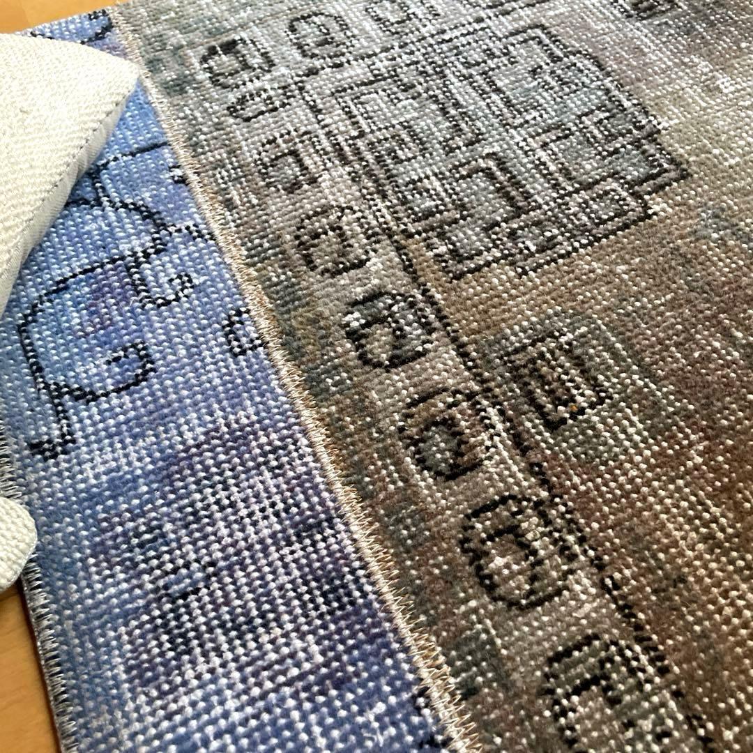 58×82 パッチワークオーバーダイ　ブルー×グレイ　トルコヴィンテージラグ