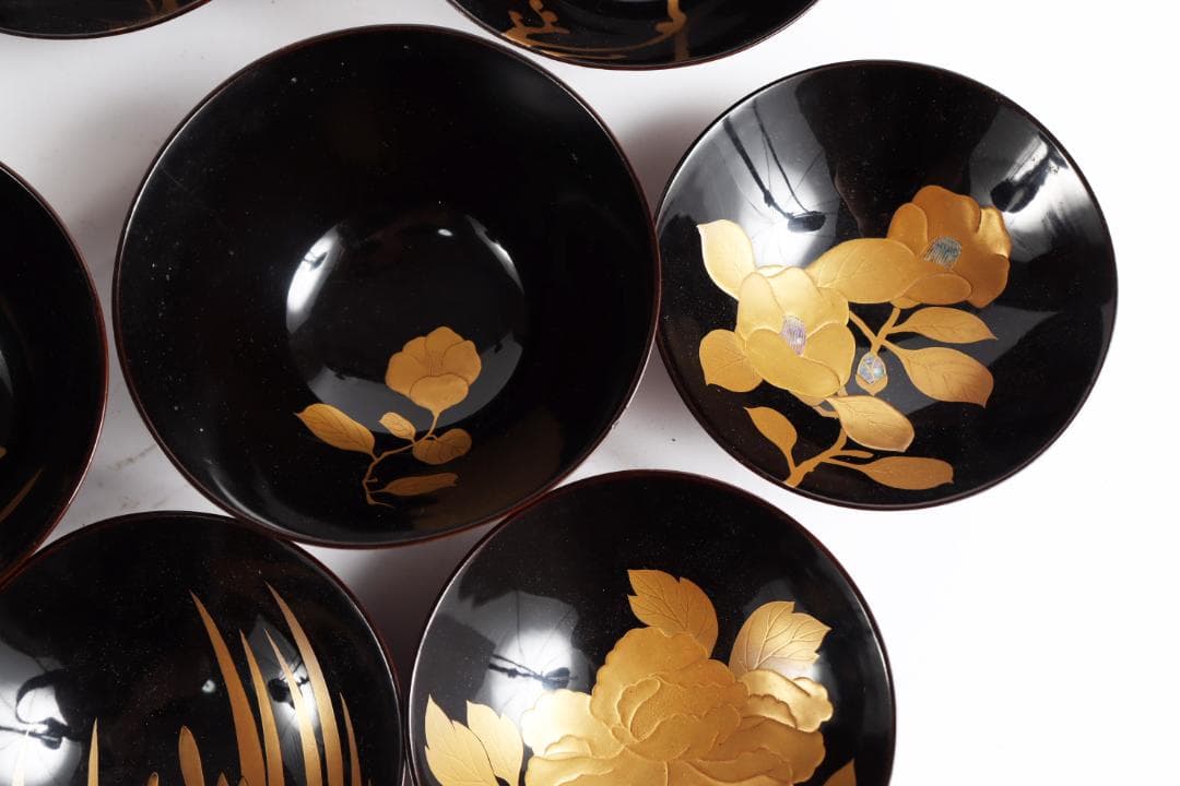 糸目 内梨地 螺鈿 花 図替 吸物椀 五客 蒔絵椀 懐石道具③