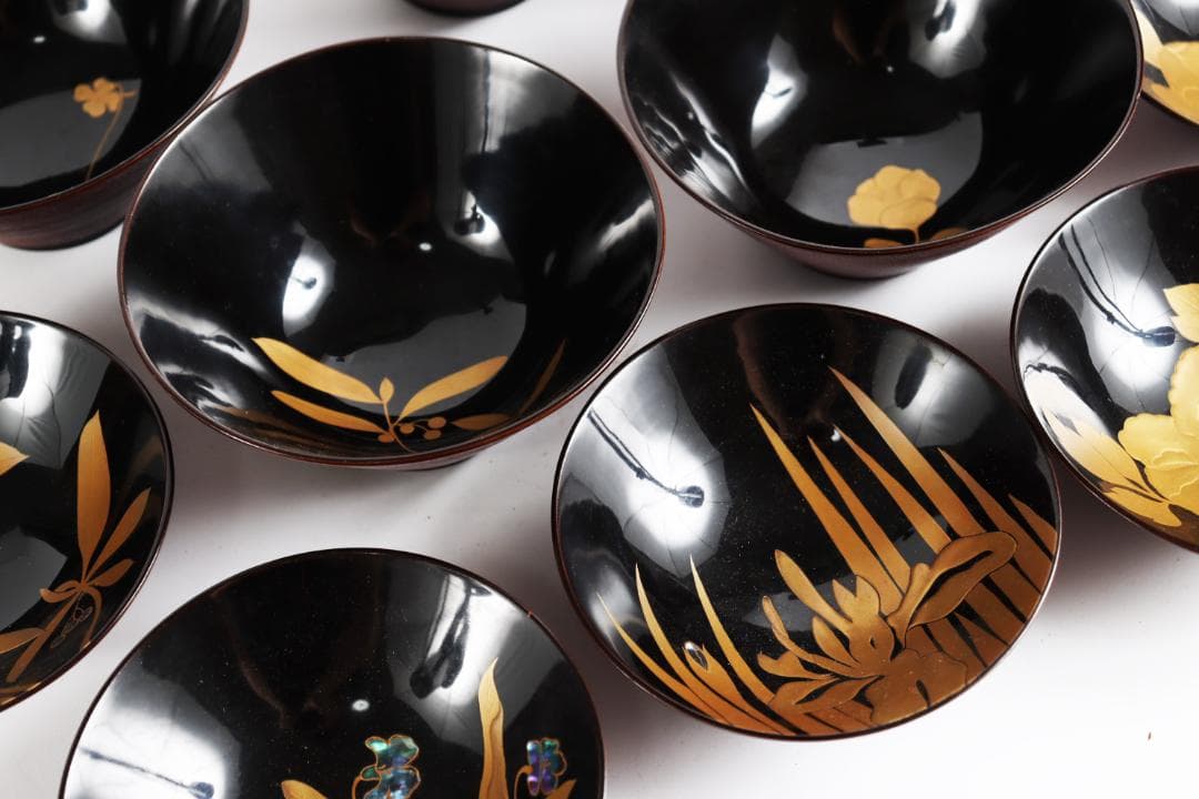 糸目 内梨地 螺鈿 花 図替 吸物椀 五客 蒔絵椀 懐石道具③