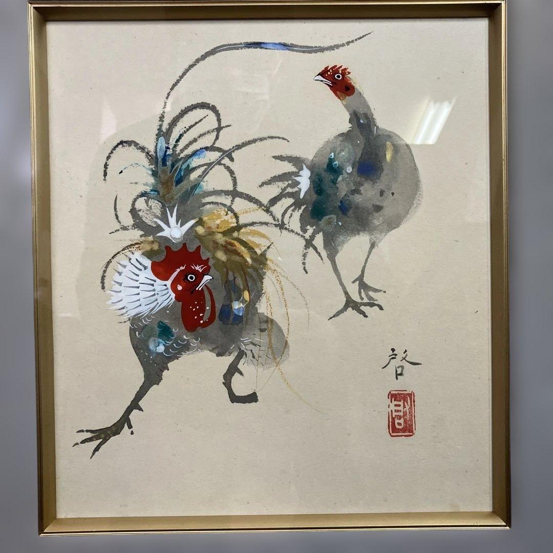 色紙額　清原啓一　「遊鶏　共タトウ付」