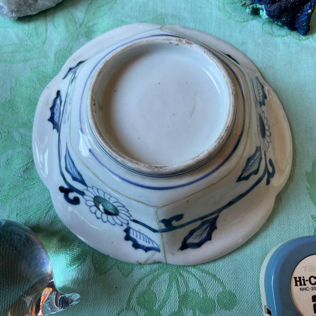 古伊万里　染付　桐　鳳凰　龍　変形皿　2客