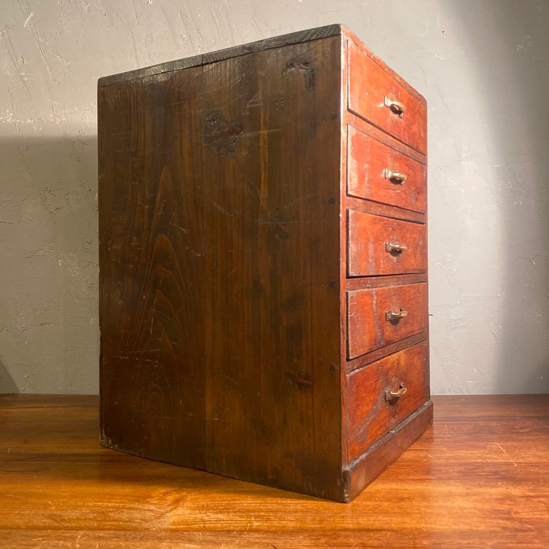 時代物 虫喰い 五段小引き出し 大正 昭和初期 小家具 古民家 骨董品 時代箪笥