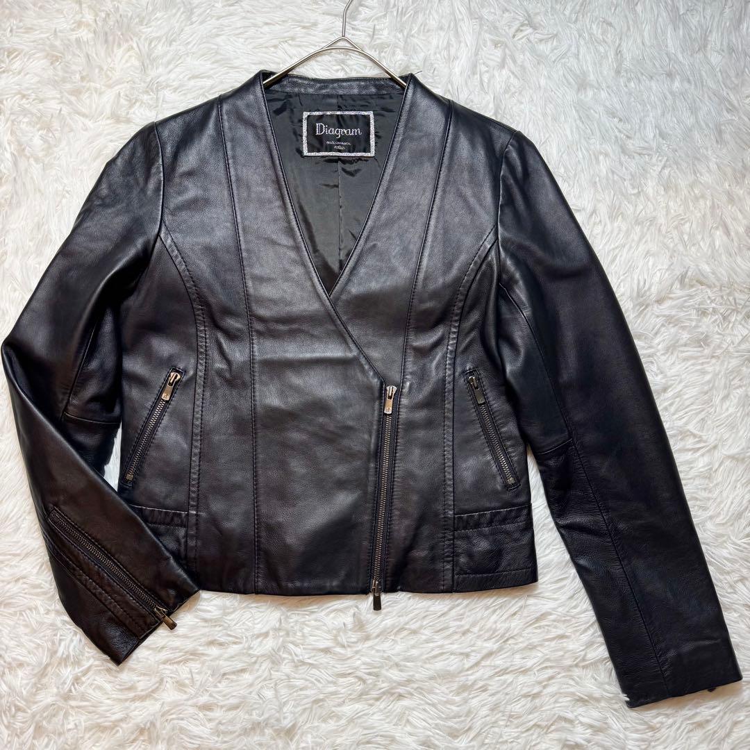 ルニ様未使用級 ダイアグラム ラムレザー ノーカラーライダースジャケット 定価