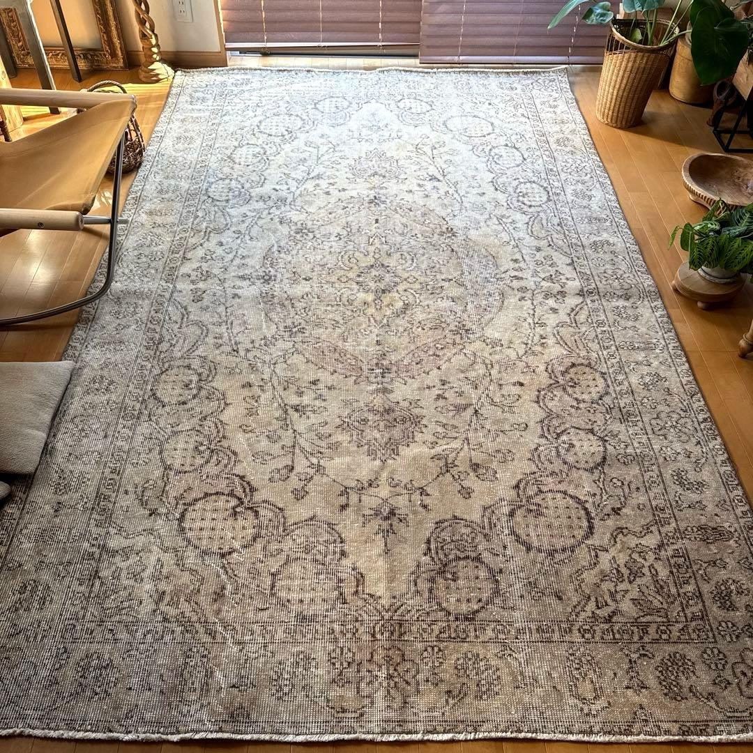 超大判168×263ナチュラルクリームブラウン　メダリオントルコヴィンテージラグ