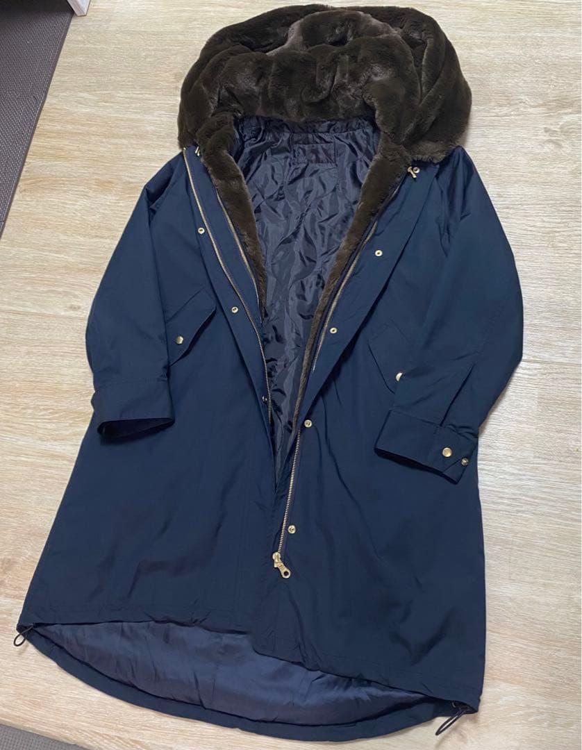 極美品 グリーンレーベルリラクシング SC モッズコート ロング 38 ネイビー