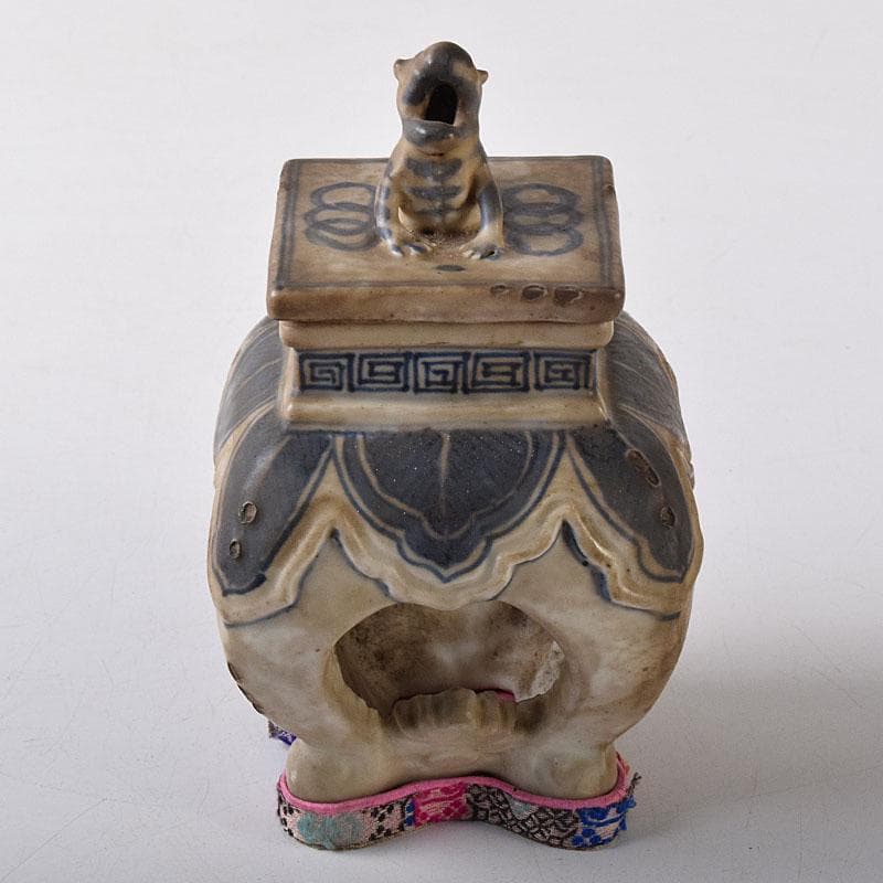 中国　青花　雷文　犬摘　四方香炉　時代箱付　M　R8380