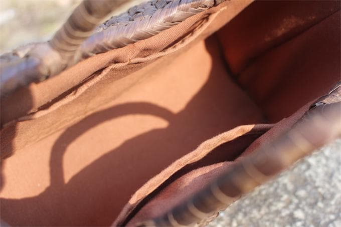 山胡桃木 クルミ 六角花結び編み 山葡萄 籠 かご バッグ コンパクト 巾着