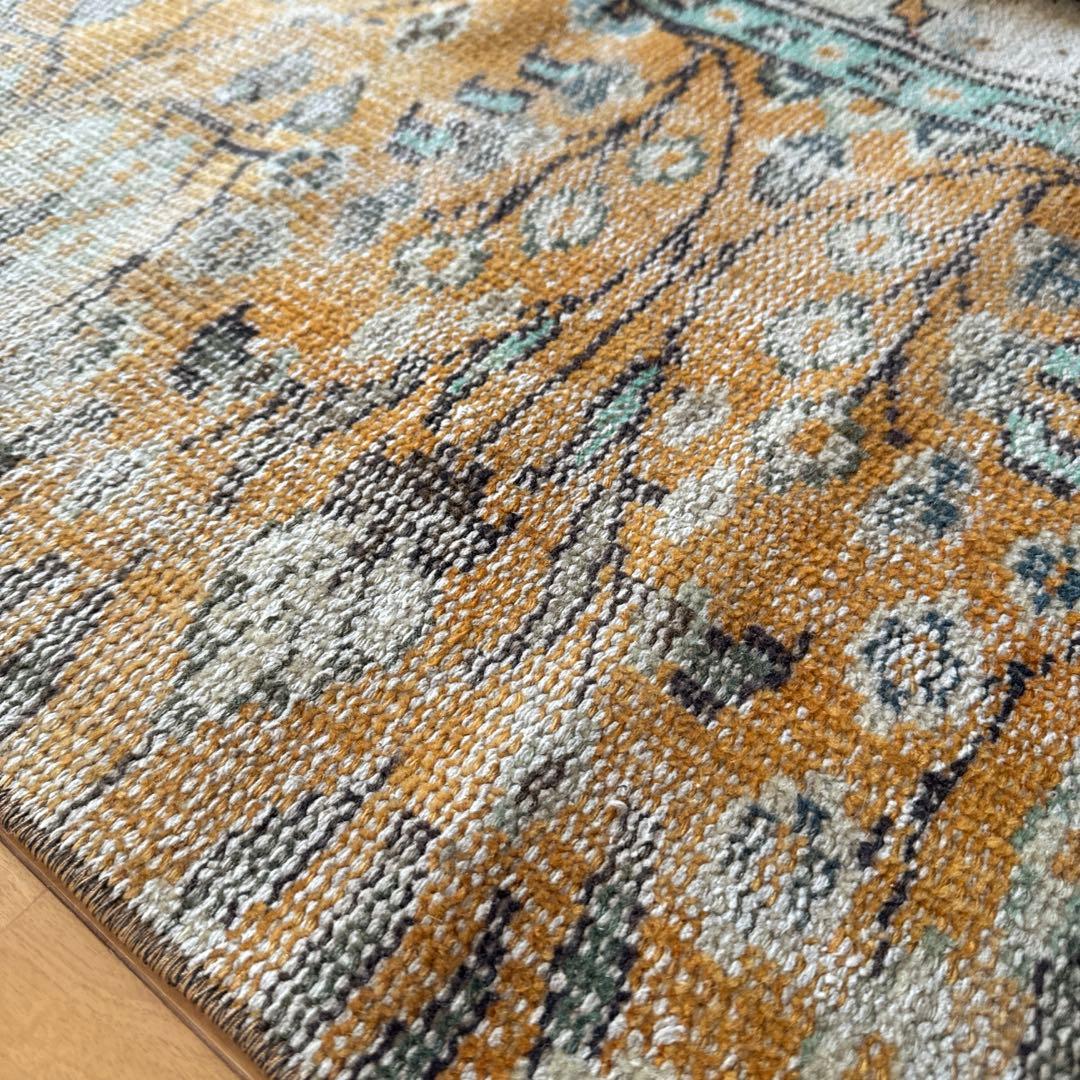 59×147オレンジボタニカル　擦れ　ランナー　トルコヴィンテージラグ