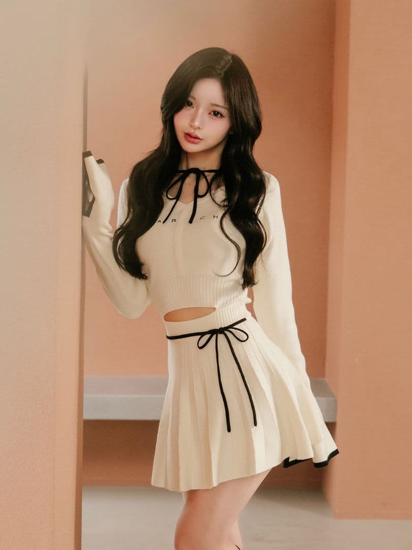 ダーリッチ Darich　 ウエストオープンリボンデザインニットミニワンピース