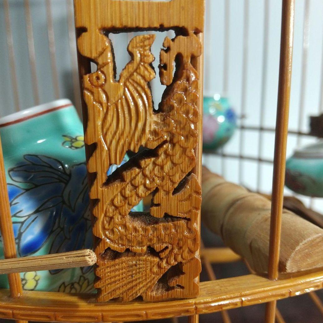 竹製 鳥籠 龍(ドラゴン)の透かし彫 38頭