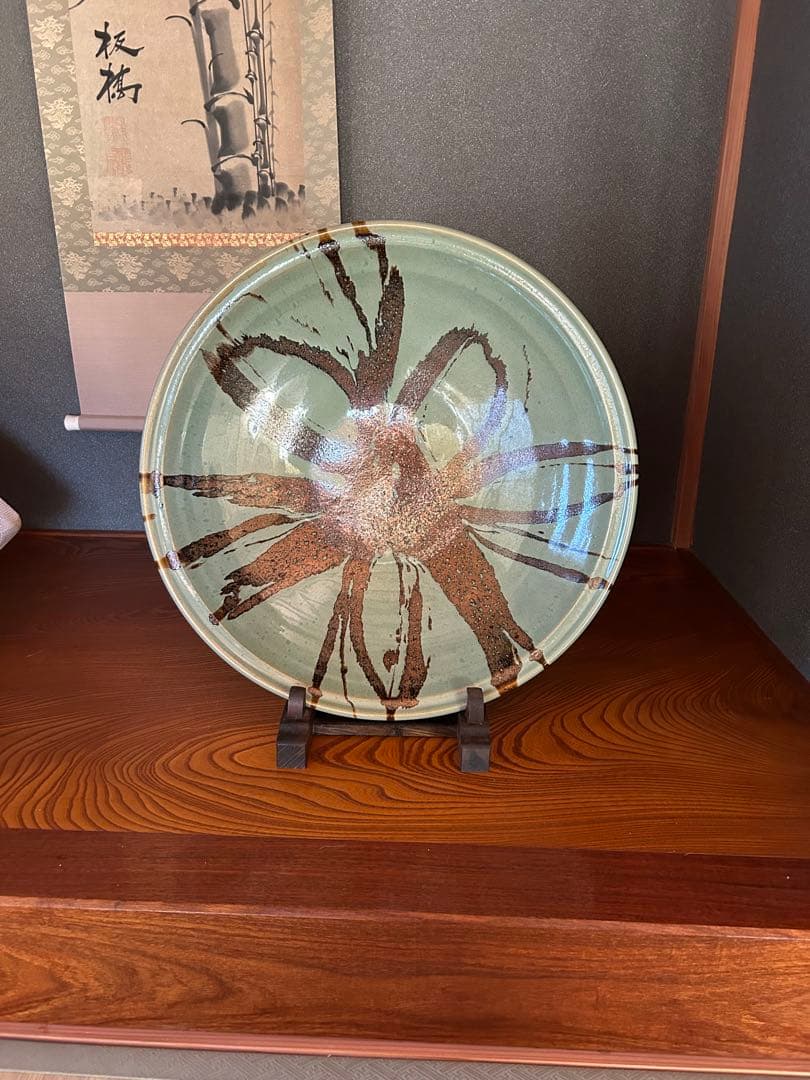 【一点モノ‼️】最高級　青柿流皿　大皿　飾り皿　インテリア　和室 花模様 絵皿