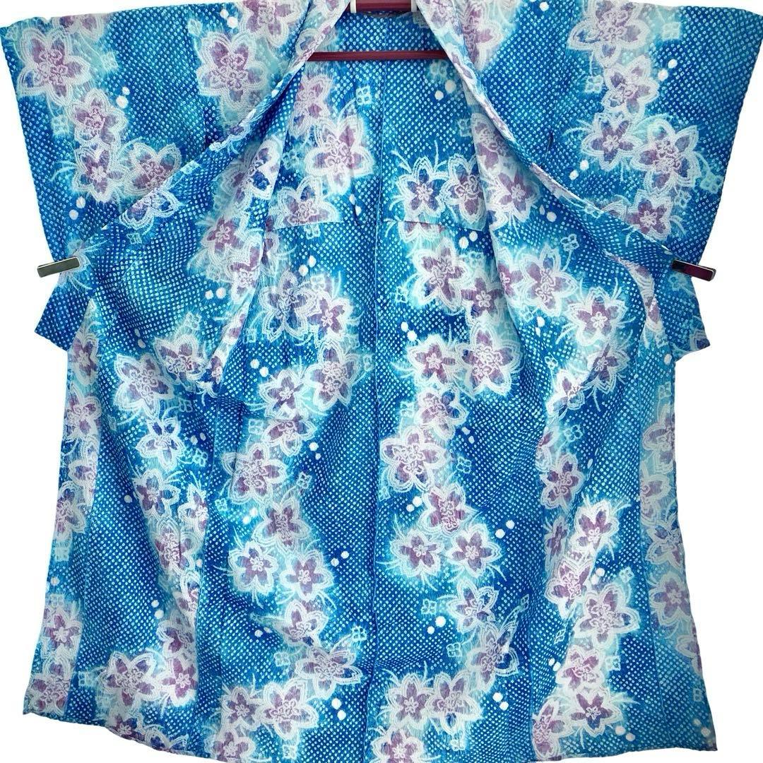 爽やかブルー　身丈153 有松絞り　絞り染め　絞り浴衣　総絞り　浴衣　NO6