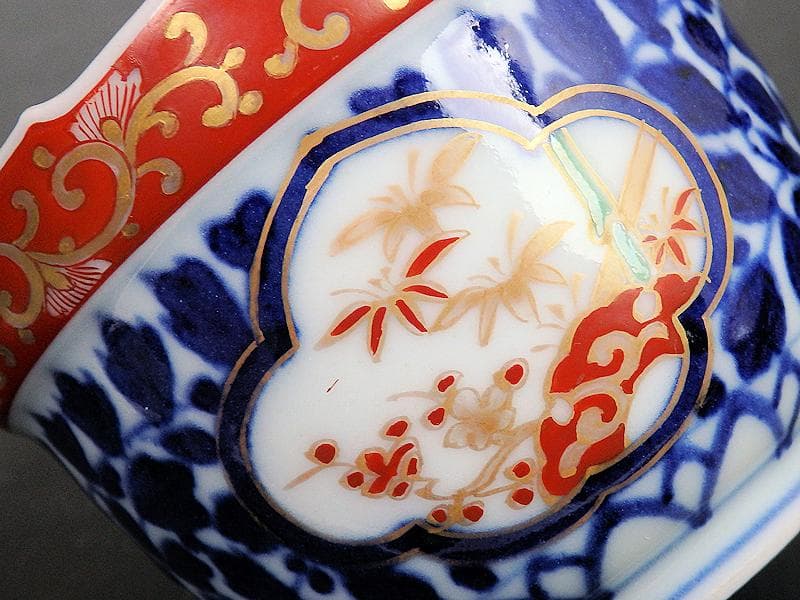 大聖寺伊万里　染錦　窓絵　葉唐草の図　向付　２客　D686AS-BDu