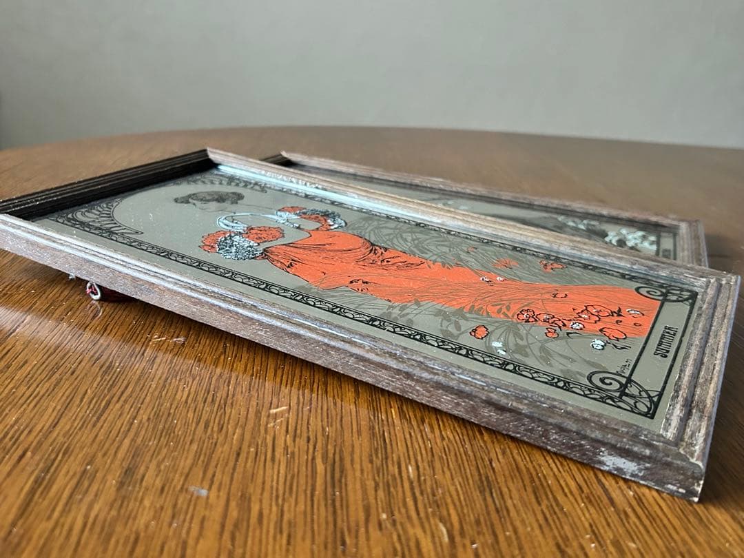 英国　ヴィンテージ 木製フレーム　ウォールミラー　サマー　スプリング　2枚