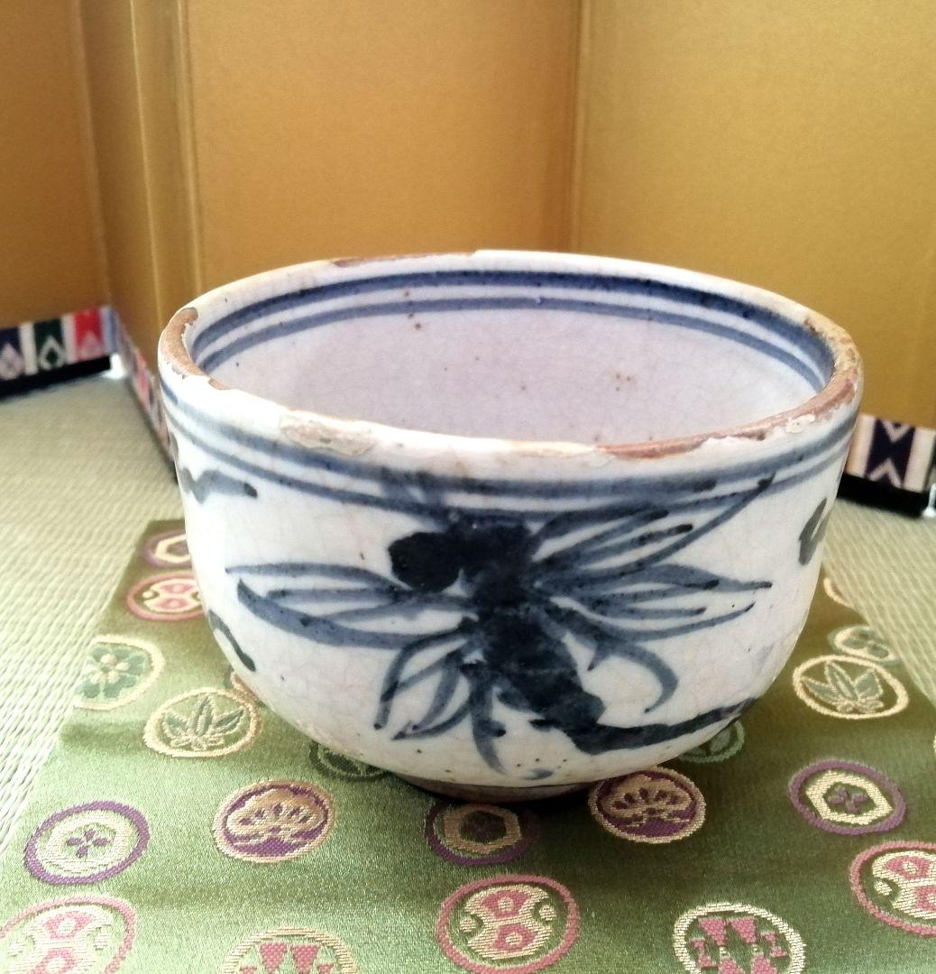 安南写　染付茶碗　染付安南茶碗　安南トンボ　抹茶碗　茶道具　骨董