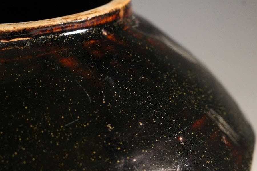 古美術 李朝 黒高麗 面取 蓋壷(K-A652)