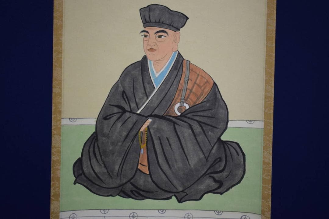 真作/小堀定泰/小堀遠州の末裔/利休画像画賛/桐共箱付/布袋屋掛軸HH-790