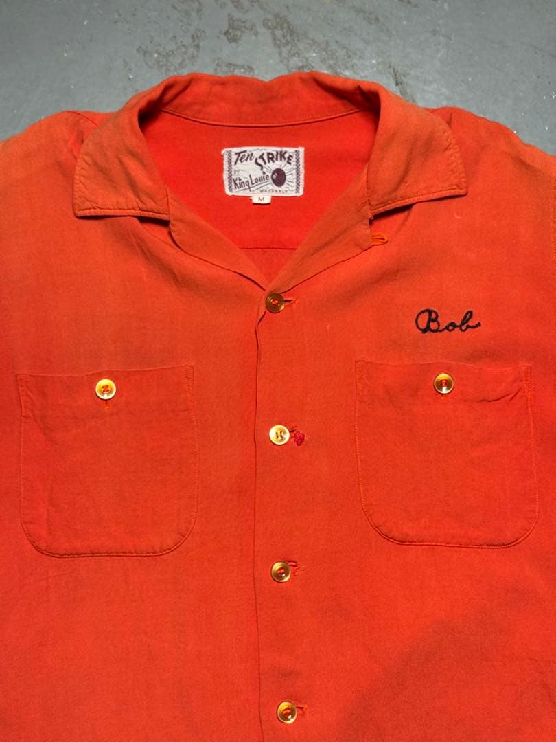 50s ボーリングシャツ レーヨン フロッキープリント フェード 開襟