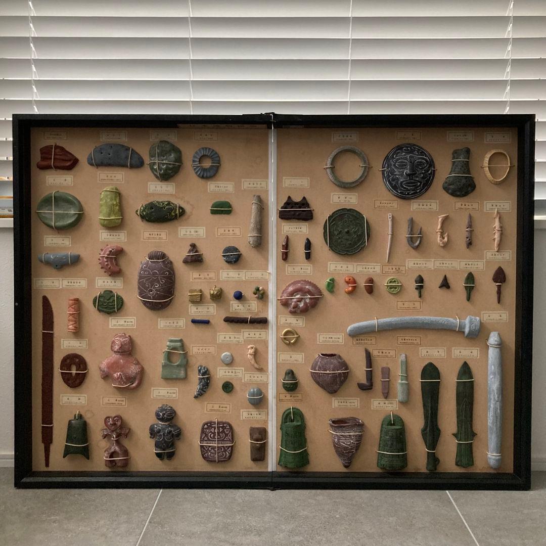 日本遺物模型 縄文 弥生時代 土偶 石器 71点 学校教材 109×79cm