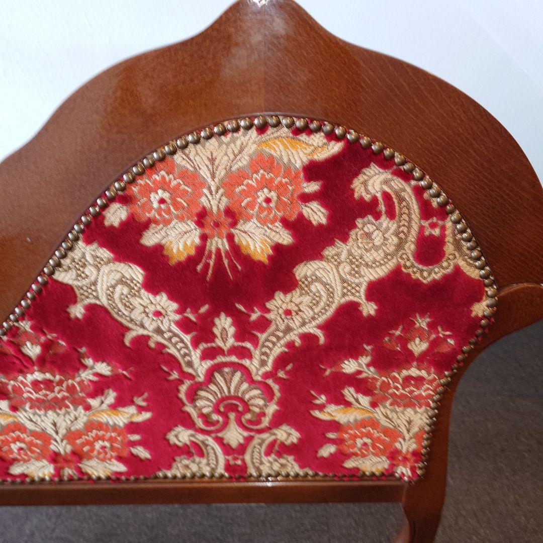 イタリア製　金華山織り　Rosso　テレフォンベンチ　猫脚　クラシックスタイル