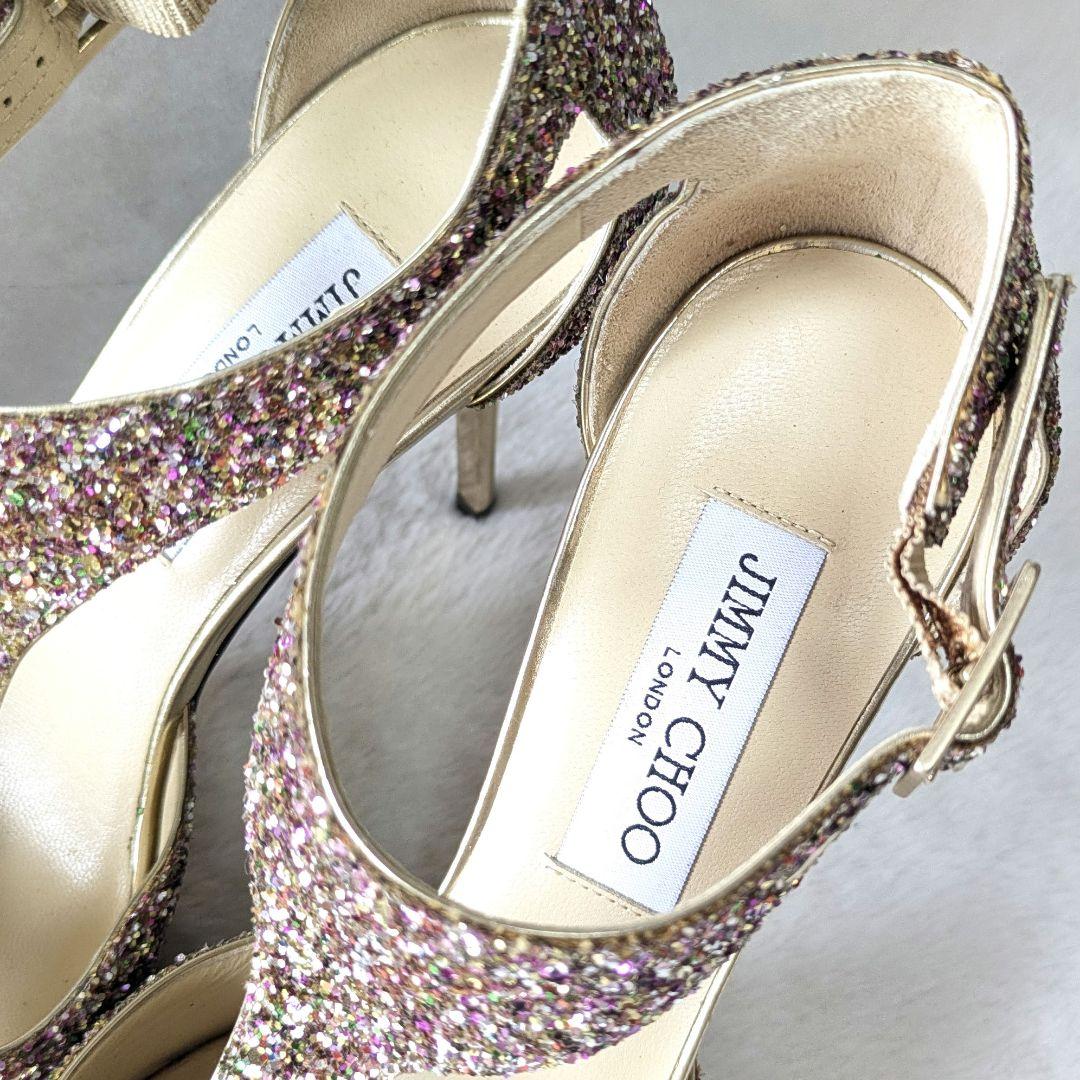 ✨JIMMY CHOO✨Tストラップ グリッターサンダル 37½
