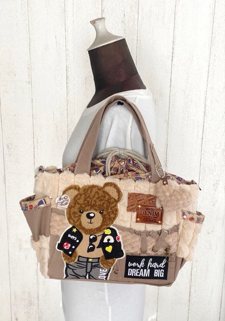 デニムリメイクバック　フワモコクマ