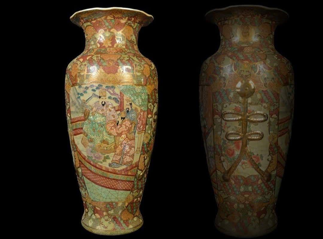 【大型96cm 美品】薩摩豪華絢爛 金襴手大名細密絵付 特大 花瓶 飾り壷 大壺