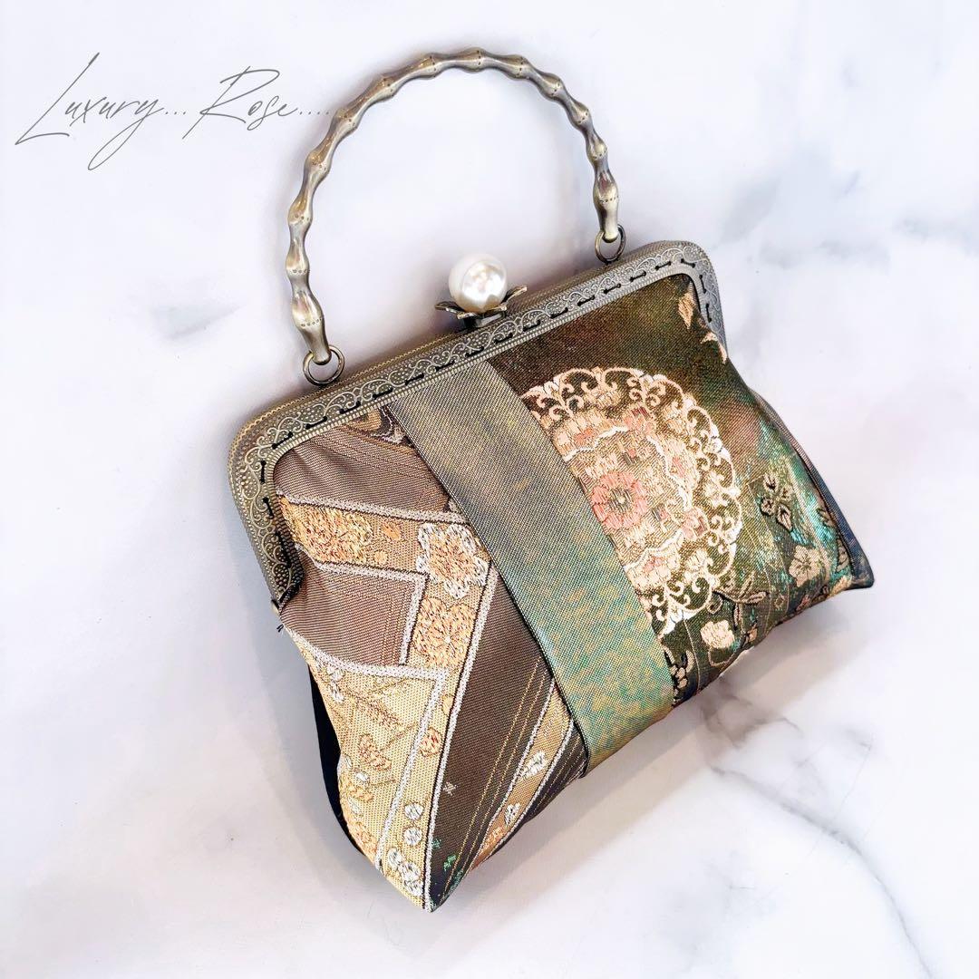 1点限定！！螺鈿細工を用いた5種上品高級帯地でパッチワーク上品帯地バッグ
