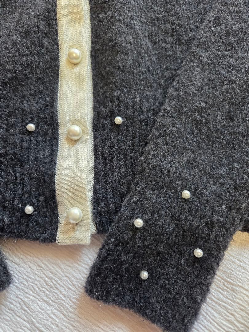 ルネ　リボン　パール　カーディガン　34 グレー