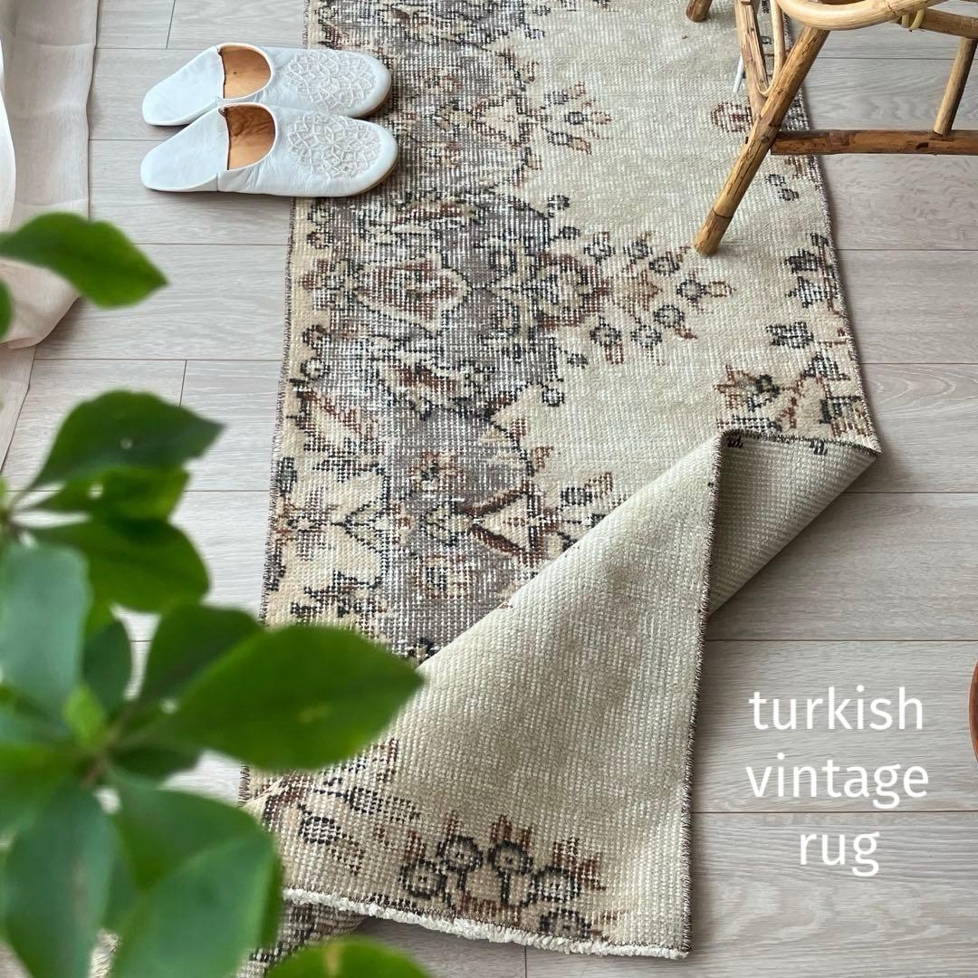 カフェオレベージュ54×220ブラウン　超ロングランナー　トルコヴィンテージラグ