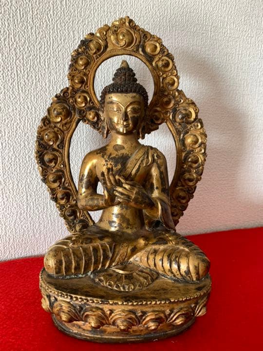仏教美術 釈迦牟尼仏　鍍金仏　古銅　座像，東洋彫刻 木箱 XG3-10