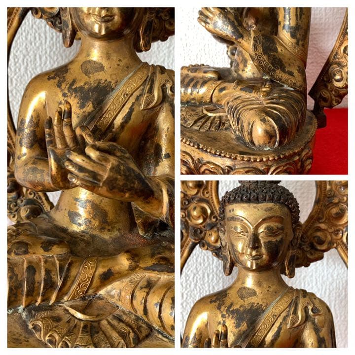仏教美術 釈迦牟尼仏　鍍金仏　古銅　座像，東洋彫刻 木箱 XG3-10