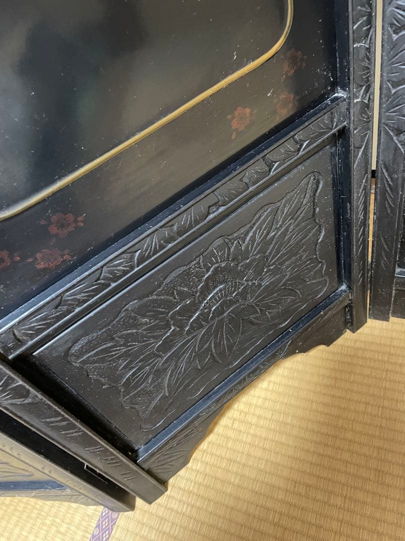 螺鈿細工 四曲屏風 大型 木製 アンティーク 和家具 インテリア