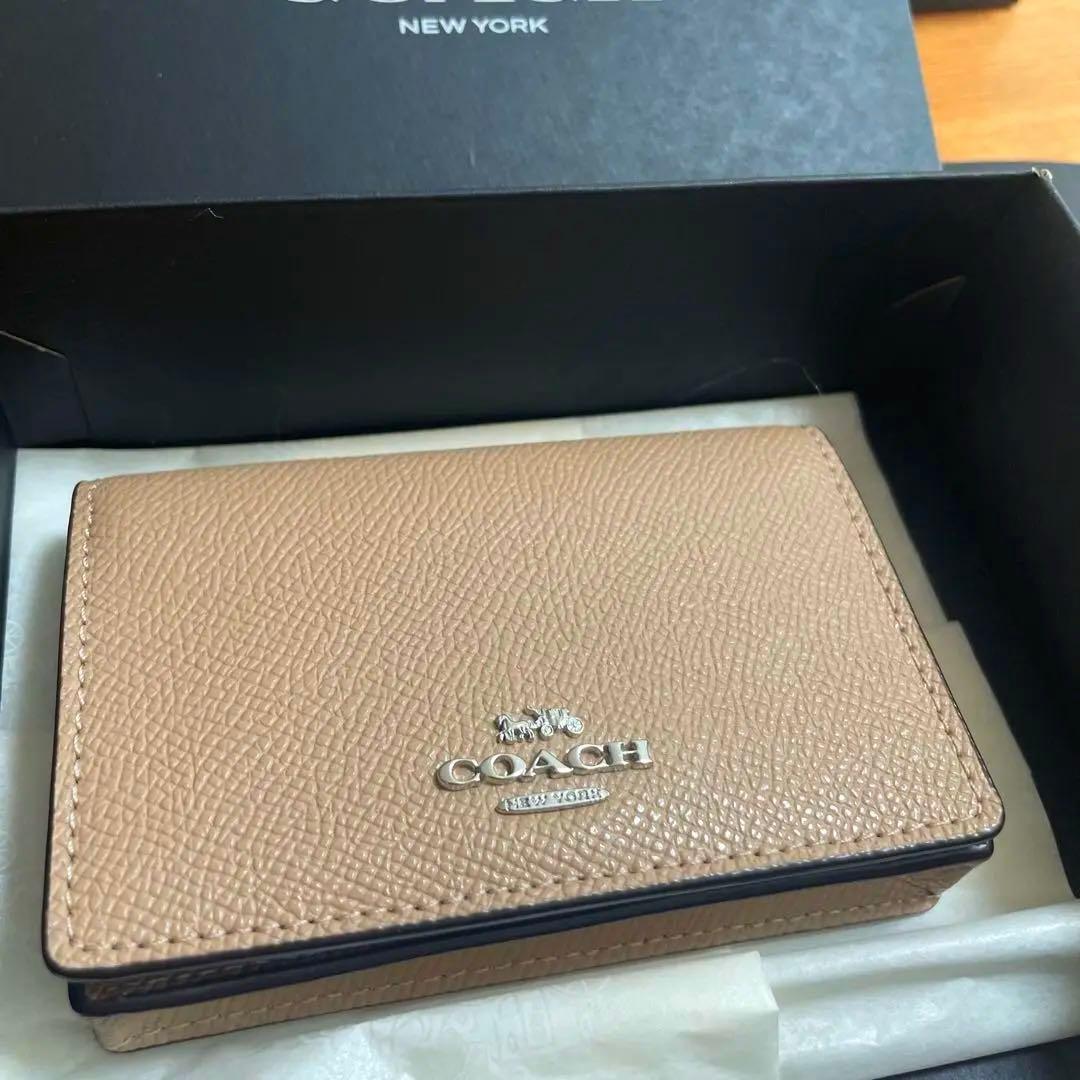 値下げ中★超美品★【COACH/コーチ】カードケース 名刺入れ ベージュ レザー