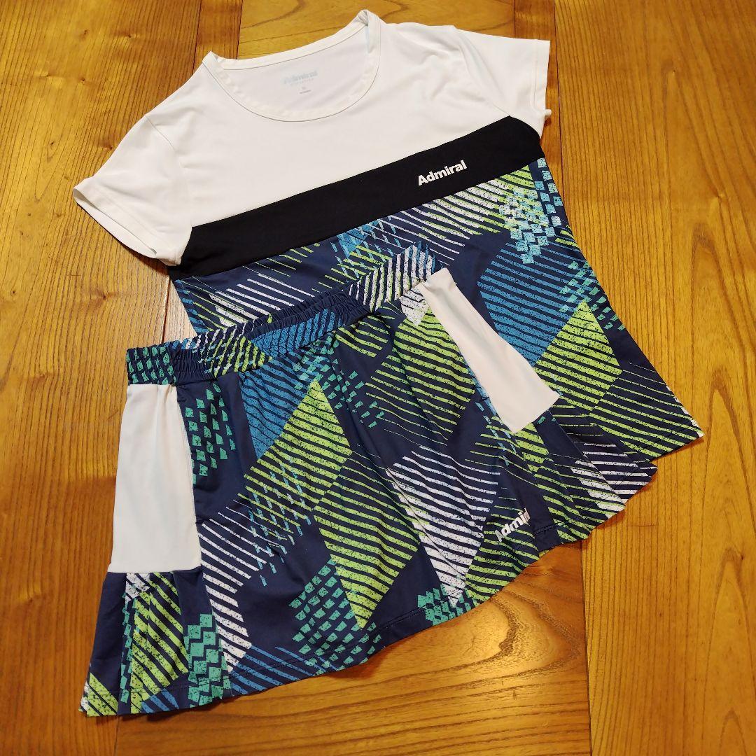 Admiral テニスウェア上下セット 幾何学模様　シャツМ スコートL