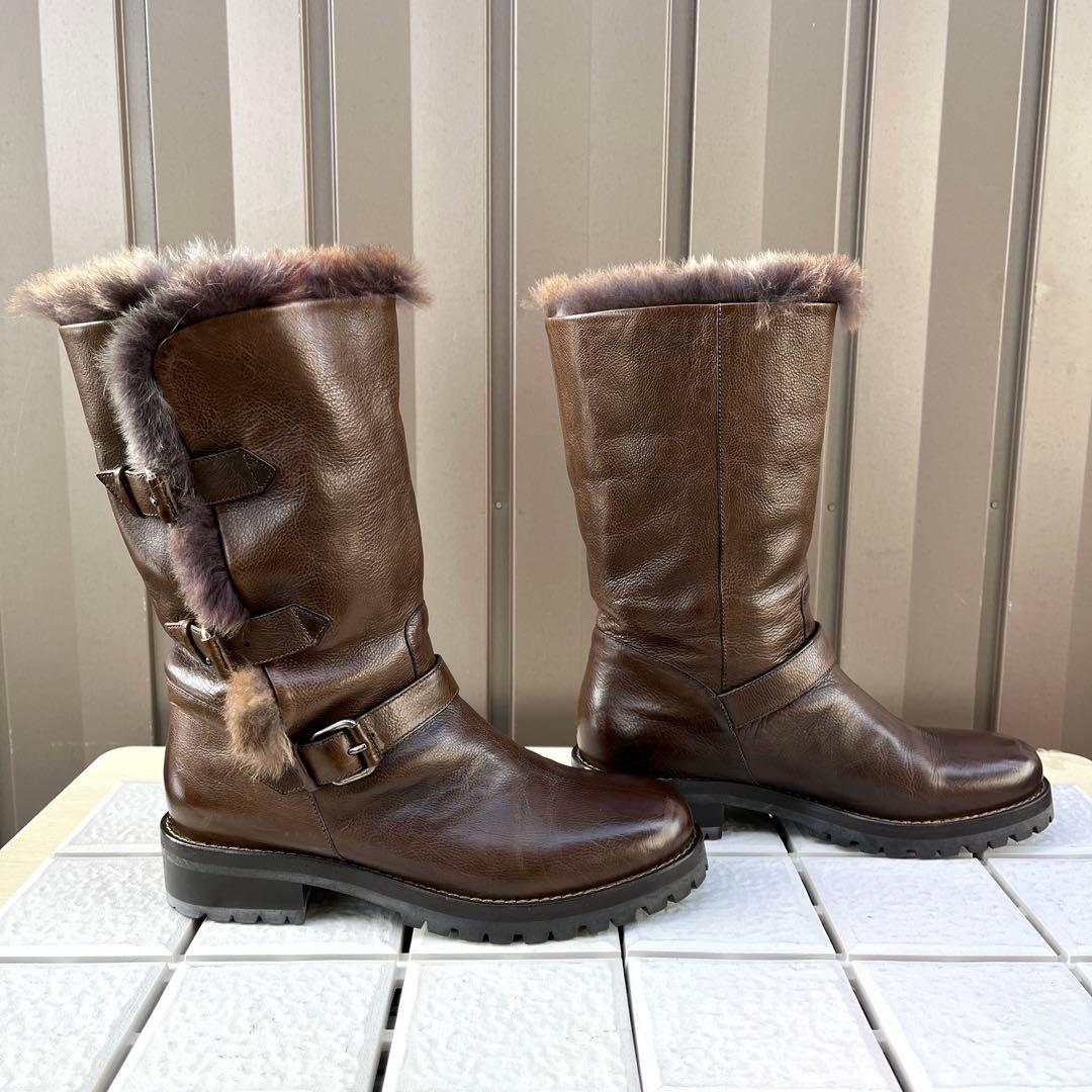 37 SARTORE エンジニア ブーツ ブラウン ファー　ボア　24