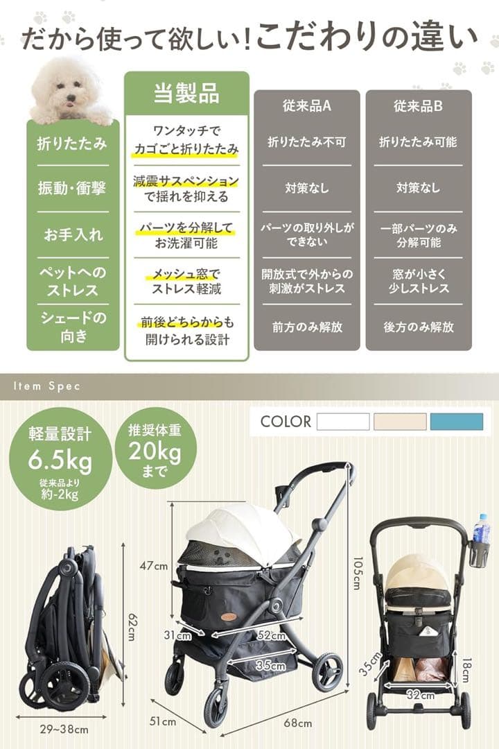 ペットカート 超軽量型 ペットキャリー (ドリンクホルダー付き ベージュ)