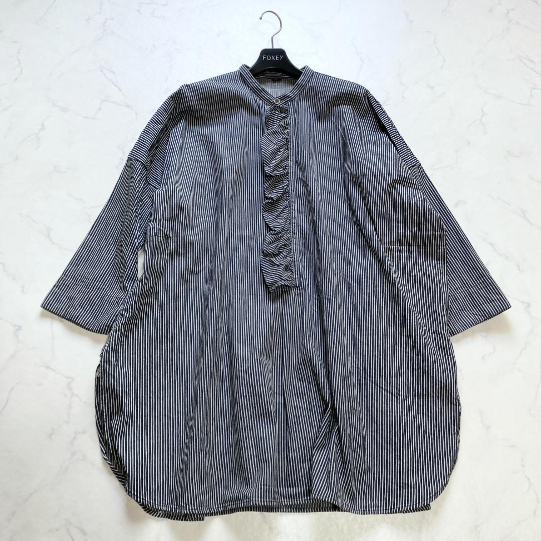 美品✨45R ONEONE いろいろデニムのプルフリルチュニック インディゴ