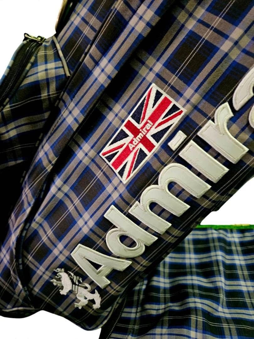 送料無料/美品　Admiral チェック柄スタンド式キャディバッグNAVY