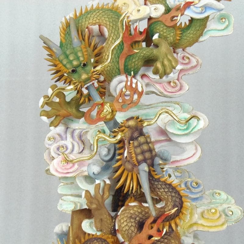 KOPANDA　◆双龍彫り 楠材 淡彩色仕様◆縁起物