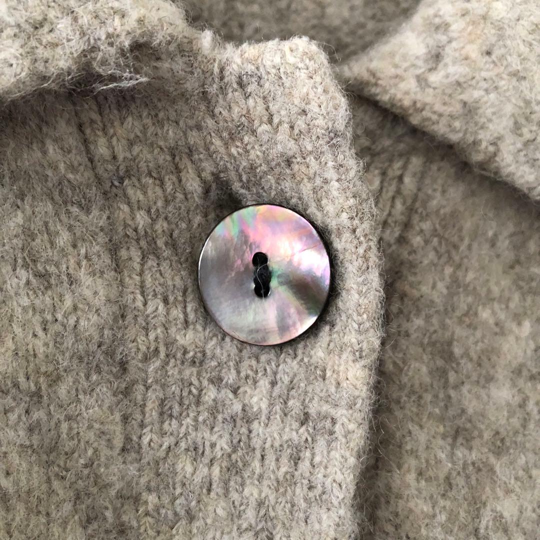 ミズイロインド◆ 襟付きショートカーディガン ウール ニット ライトベージュ