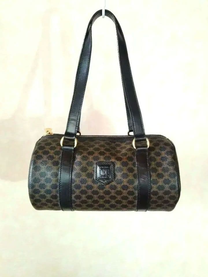 セリーヌ マカダム ブラゾン柄 円筒型 ブラウン レア 希少 美品 匿名配送