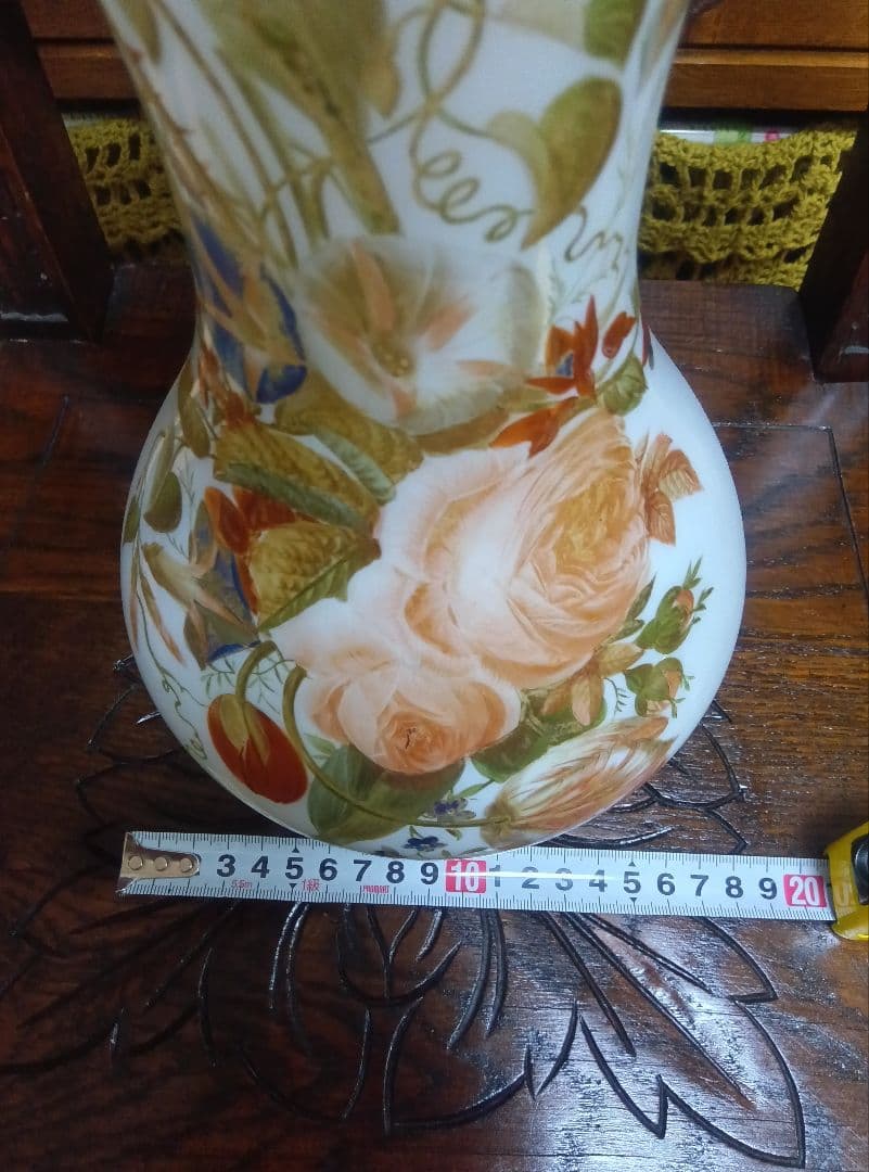 フランスアンティーク花柄フラワーベース　専用木箱付き