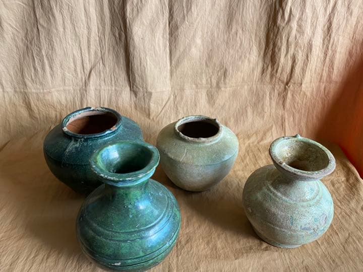 中国　漢　緑釉　4点