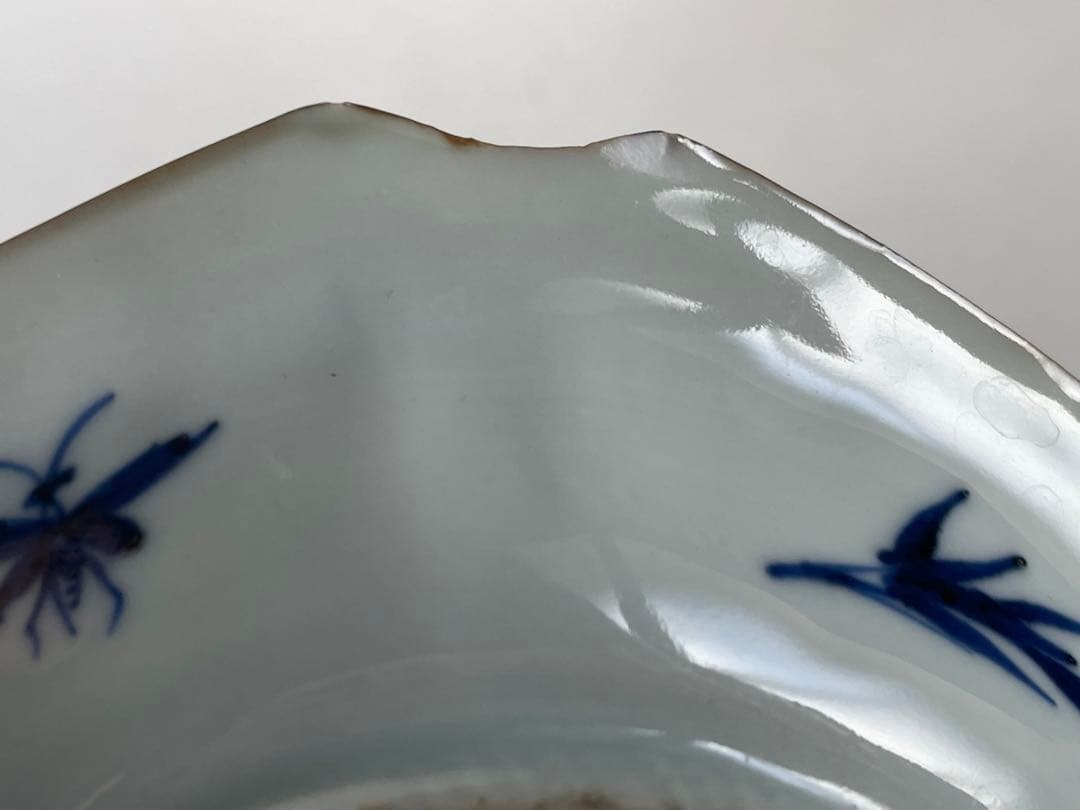 中国骨董　アンティーク　祥瑞　花文　輪花皿　六角隅入　五寸皿　小皿　角福　古染付