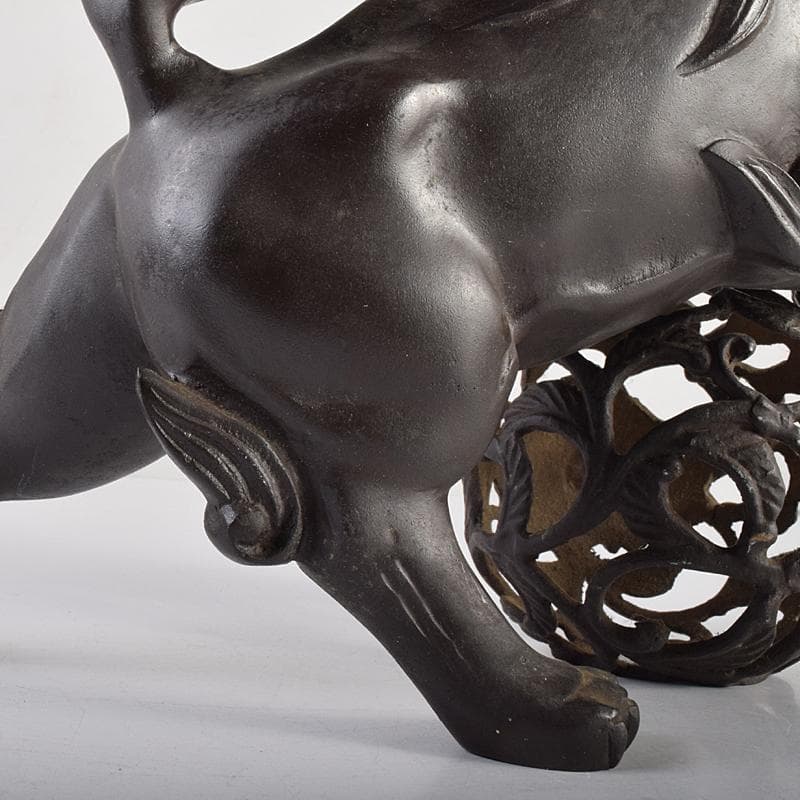 中国　古銅宣徳銅　玉乗り獅子　置物　重さ約5.28㎏　G　R7655B